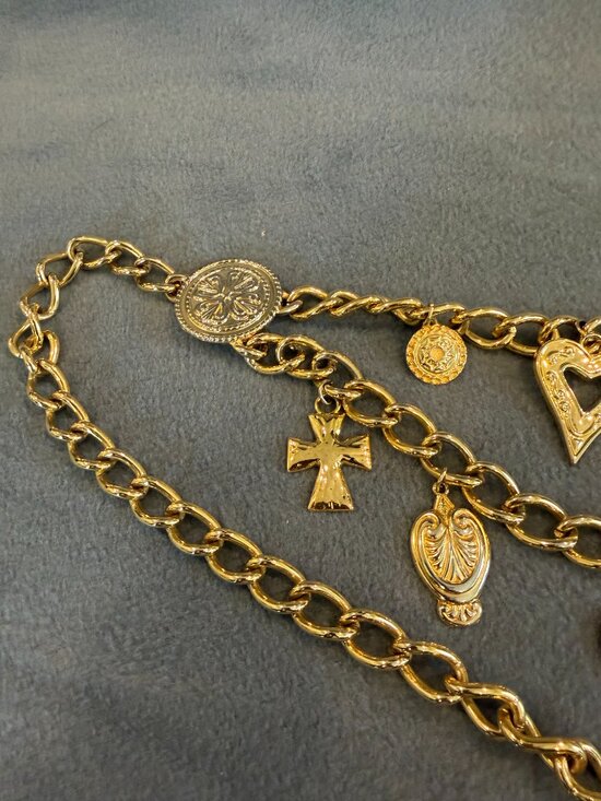 Vintage Escada Belt Lucky Charms Chain- Swag Gold Medallions Hearts Horseshoes main image 5
